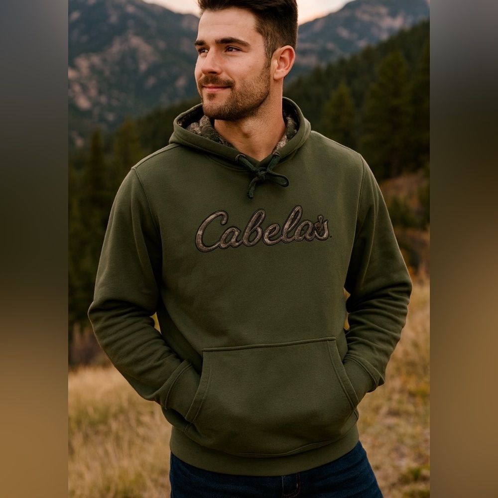 Cabela's Men’s XL Tall Forest Green, Camo-Lined Hoodie, Outdoors Gorpcore, VGUC